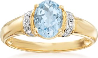 Ross-Simons Aquamarine Ring With Diamond Accents in 14kt Yellow Gold