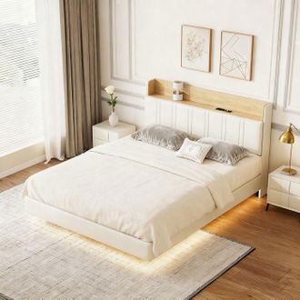 OEM Lit 140x200 Cm - Xf01 -usb - Led - Escandinavo - Marco De Cama Doble 140x200 Cm - Pu - Blanco