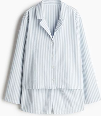 H&M Flanellpyjama - Hellblau/Gestreift