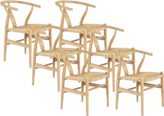 Vente-Unique Juego de 6 sillas de teca y paja - Color: natural - POGIANA