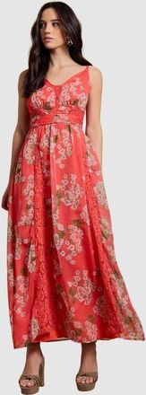 Oasis Lace Panelled Waist Pleated Maxi Dress in Orange at Nordstrom, Size 10