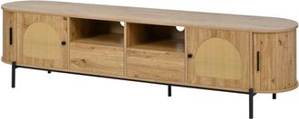 Urban Meuble Mueble TV ovalado efecto madera natural y rat&aacute;n 2 puertas correderas