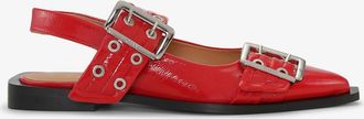 Ganni Feminine Buckle Ballerinas in Red - Size 35