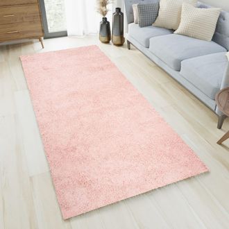 Tapiso Alfombra de pasillo shaggy de polipropileno en rosa 80x300 cm
