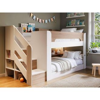 Flair Zeno Staircase Low Bunk with Storage in Light Oak | Size: Single