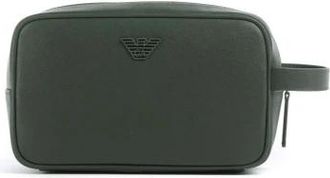 Emporio Armani ASV Regenerated Saffiano Washbag - Heren - Toilettassen - Groen - ONE Size - Leer - Tassen