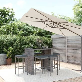 vidaXL Vidaxl - Mesa Y Taburetes Altos Jard&iacute;n Y Cojines 7 Pzas Rat&aacute;n Pe Gris