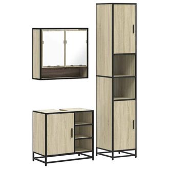 Berkfield Home 3 Piece Bathroom Furniture Set Sonoma Oak Engineered Wood in Tan