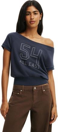 Cotton On Womens Short Sleeve Off Shoulder Sweatshirt in Shadow Navy 54 at Nordstrom, Size Xxx-Small