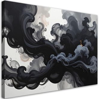 Feeby Cuadro En Lienzo Humo Negro Niebla Abstracci&oacute;n 100x70
