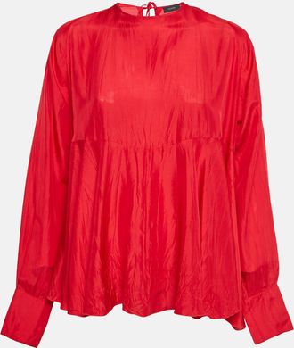 Joseph Red Crinkle Silk Loose Fit Blouse