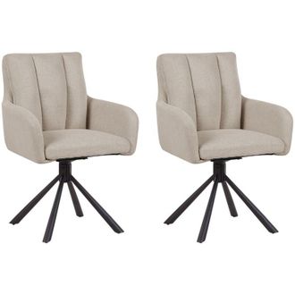 Beliani Sedie girevoli da pranzo moderne in tessuto Set di 2 Sedute imbottite Gambe in metallo nero Tortora Sardoal