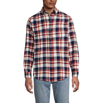 Lands End Flagship Flannel Shirt in Clear Blue Sky/navy Plaid at Nordstrom, Size Xx-Large