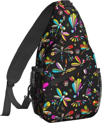 Generic Colorful Vintage Dragonfly Shoulder Bag Trendy Cross Body Bag Anti Theft Backpack For Casual Workout Camping