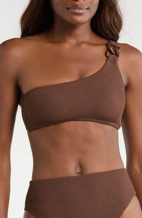 Sanctuary One Shoulder Ring Bikini Top in Espresso at Nordstrom, Size Medium