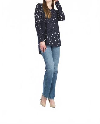 Papillon Knit High Low Sweater With Glitter Polka Dots In Navy