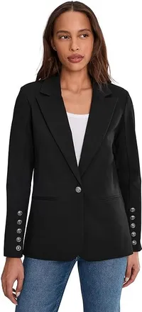 Liverpool L.A. Super Stretch Ponte Blazer With Button Sleeve Womens Jacket Black : XL, Elastane/Nylon/Viscose