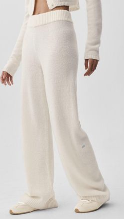 Alo | Wool Cashmere High-Waist New Class Wide Leg Pants in Ivory, Size: Medium