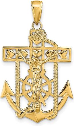 Diamond2Deal 14k Yellow Gold Polished Textured Mariners Crucifix Pendant