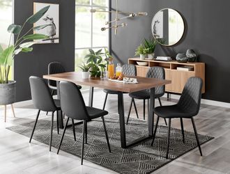 Furniturebox Kylo Large Brown Wood Effect Dining Table & 6 Corona Black Leg Feax Leather Chairs