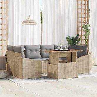 vidaXL Conjunto De Sof&aacute; De Jard&iacute;n 7 Pcs Beige Polirat&aacute;n Vidaxl