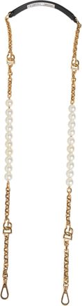 Dolce & Gabbana Womens Black Leather Gold Chain Bag Accessory Shoulder Strap Real Brass+plastic+40lf