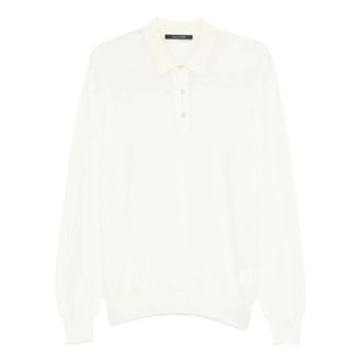 Tagliatore Round-neck Knitwear, male, White, Size: 2XL Zeno Long-sleeve Polo