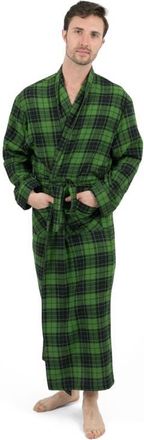 Leveret Mens Flannel Robe, 100% Cotton in Plaid Black & Green at Nordstrom, Size Xxx-Large