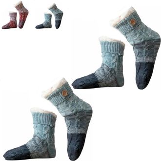Generic Knitted Ultra-Thick Slipper Home Socks, Cozy Plush Loungewear Socks, Winter Non-slip Warm Plush Comfort for Indoor (2-blue)