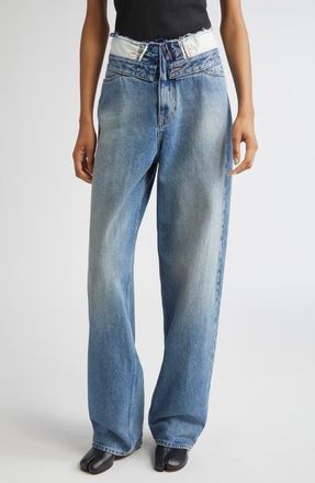 Maison Margiela Released Waistband Straight Leg Jeans in Light Blue at Nordstrom, Size 26