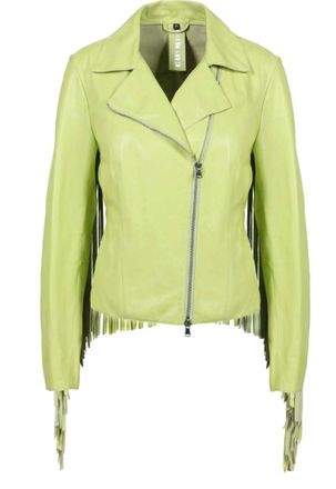 Freaky Nation Womens Leather Fringe Jacket In Limoncello