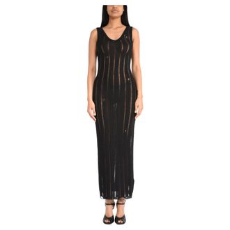 Laneus Maxi Dresses, female, Black, Size: M V-neck Knit Maxi Dress