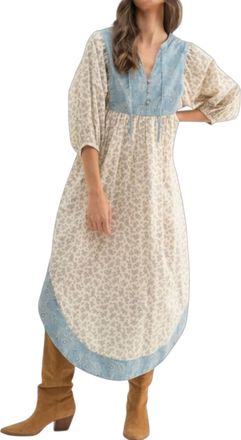 Wishlist Mixed Nature Print Midi Dress In Natural/blue