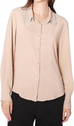 Astrid Patsy Blouse With Bling Collar In Oatmeal