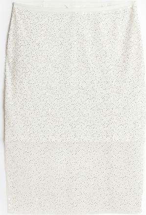 H&M Jupe mit Perlenverzierung - White