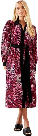 Wallis Petite Animal Contrast Panel Midi Shirt Dress, 12, Pink