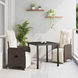 vidaXL Vidaxl - Conjunto De Comedor De Jard&iacute;n Con Coj&iacute;n 3 Pcs Marr&oacute;n Polirat&aacute;n