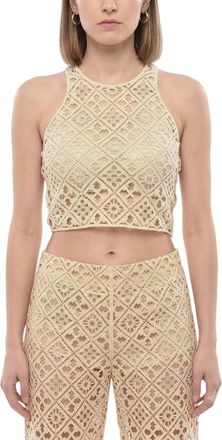Off-white Beige Crochet Halter Neck Top