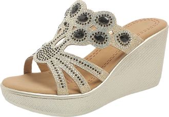 Generic Womens Mules with Heel Pumps Womens with Rhinestone Wedge Sandals High Heels Platform Sandals Glitter Slippers Slides Peep Toe Summer Shoes Slippers N