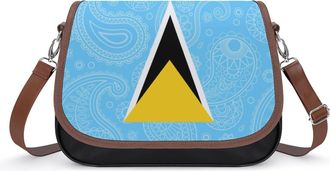 Generic Saint Lucia Paisley Flag Crossbody Bag Womens Handbag PU Message Bags Shoulder Purse with Adjustable Strap