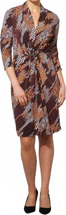 Joseph Ribkoff Printed Gathered Front Dress In Brown Multi