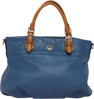 MCM Visetos Logogramme Leather Blue Leather Handbag (Pre-Owned)