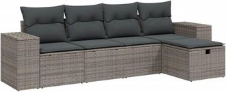 vidaXL Juego De Sof&aacute;s Jard&iacute;n Con Cojines 5 Pzas Rat&aacute;n Sint&eacute;tico Gris Vidaxl