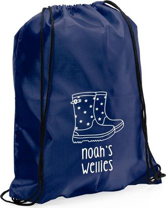 eBuy GB Personalised Welly Boot Bag, Kids Unisex Drawstring Bag for Wellies Boot Backpack, Girls Boys Rucksack, Childrens Welly Bag (Navy)