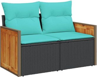 vidaXL Vidaxl - Garden Sofa with Cushions 2-Seater Black Poly Rattan