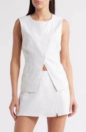 Steve Madden Wesley Linen Blend Button-Up Vest in White at Nordstrom Rack, Size Large