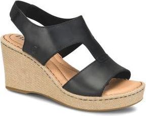 B&oslash;rn Siene Espadrille Wedge Sandal in Black Leather at Nordstrom Rack, Size 10