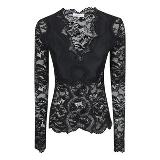 Paco Rabanne Blouses, female, Black, Size: XS Long-sleeved Lace Top