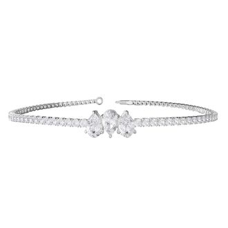 Diamond2Deal 14k White Gold 2.7 Pear Shape Lab Grown Diamond Bangle Bracelet 7 VVS-VS, E-F