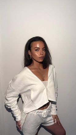 Vintage Havana Ceci French Terry Zip Up Top In White/nude